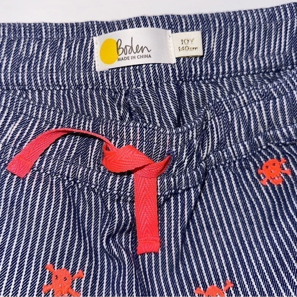 Mini Boden Girls 10 Years Railroad Stripe Neon Skull Cotton Shorts Heart Pockets